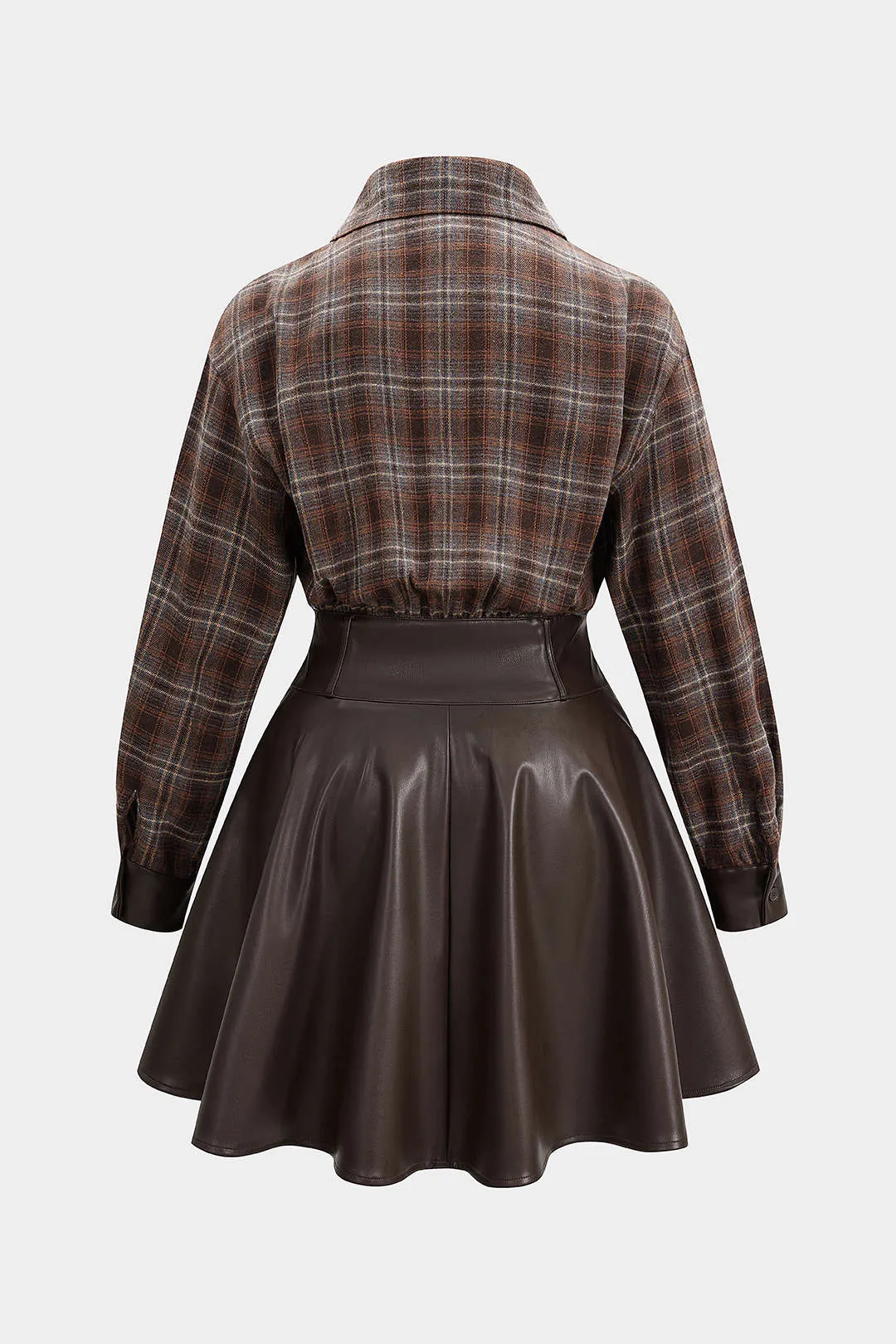 Faux Leather Patchwork Ruched Long Sleeve Mini Dress sold by Micas product image thumbnail 2