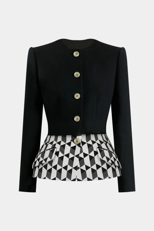 Geometric Print Contrast Fake Pockets Blazer sold by Micas