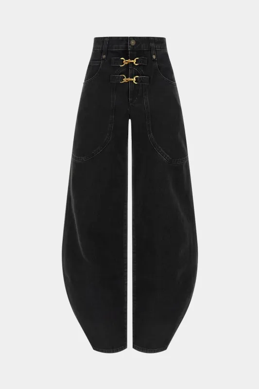 Denim Metallic Barrel Jeans sold by Micas