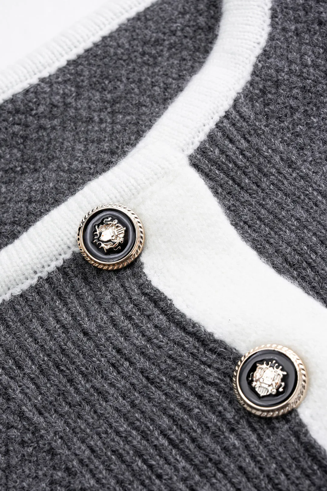 Knit Round Neck Contrast Binding Metallic Button Cardigan sold by Micas product image thumbnail 4