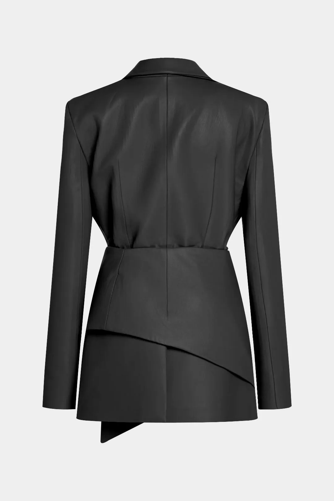 Faux Leather Button Ruched Notched Lapel Asymmetrical Blazer sold by Micas product image thumbnail 2