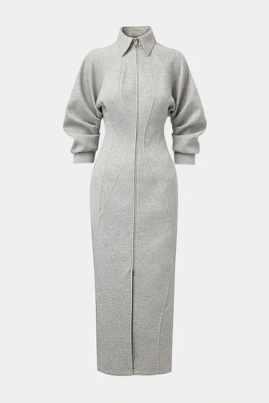 Lapel Zipper Long Sleeve Maxi Dress sold by Micas