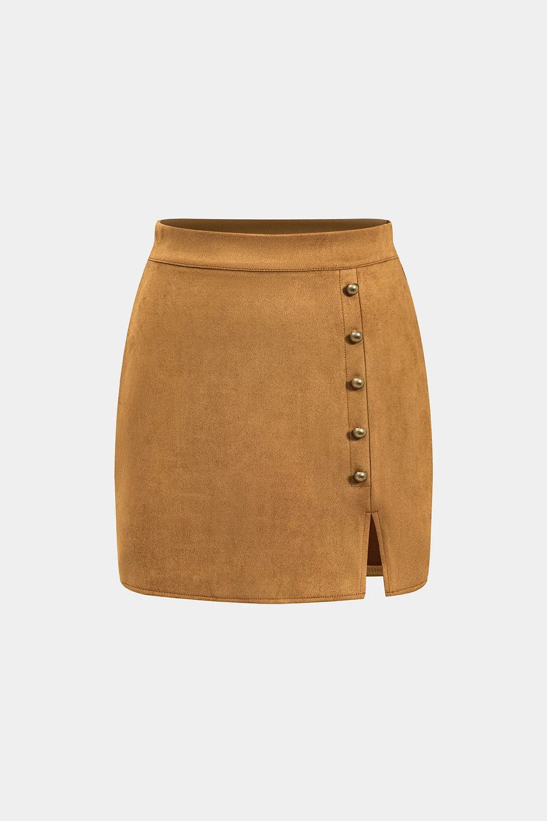 Suede Metallic Button High Slit Skirt sold by Micas