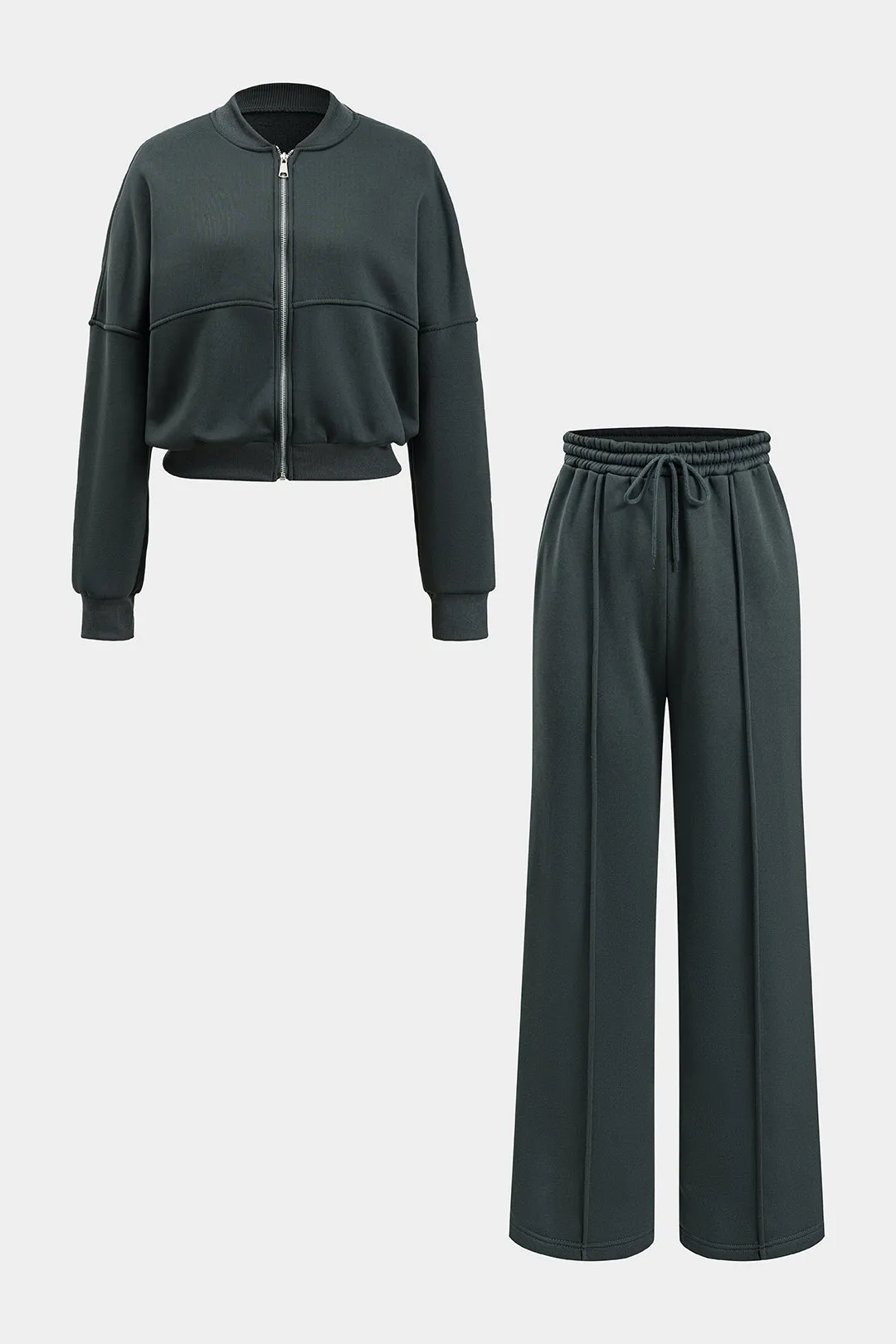 Zipper Long Sleeve Top And Drawstring Tie-Up Pants Set sold by Micas