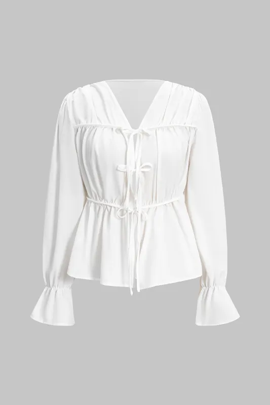 Tie-Up Ruched Long-Sleeve Shirt sold by Micas