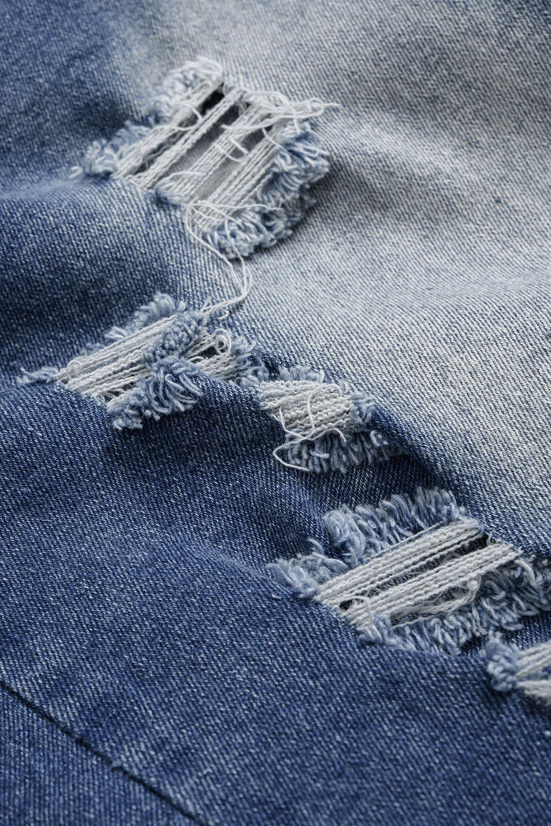 Denim Double Waistband Asymmetrical Ripped Straight Leg Jeans sold by Micas product image thumbnail 4