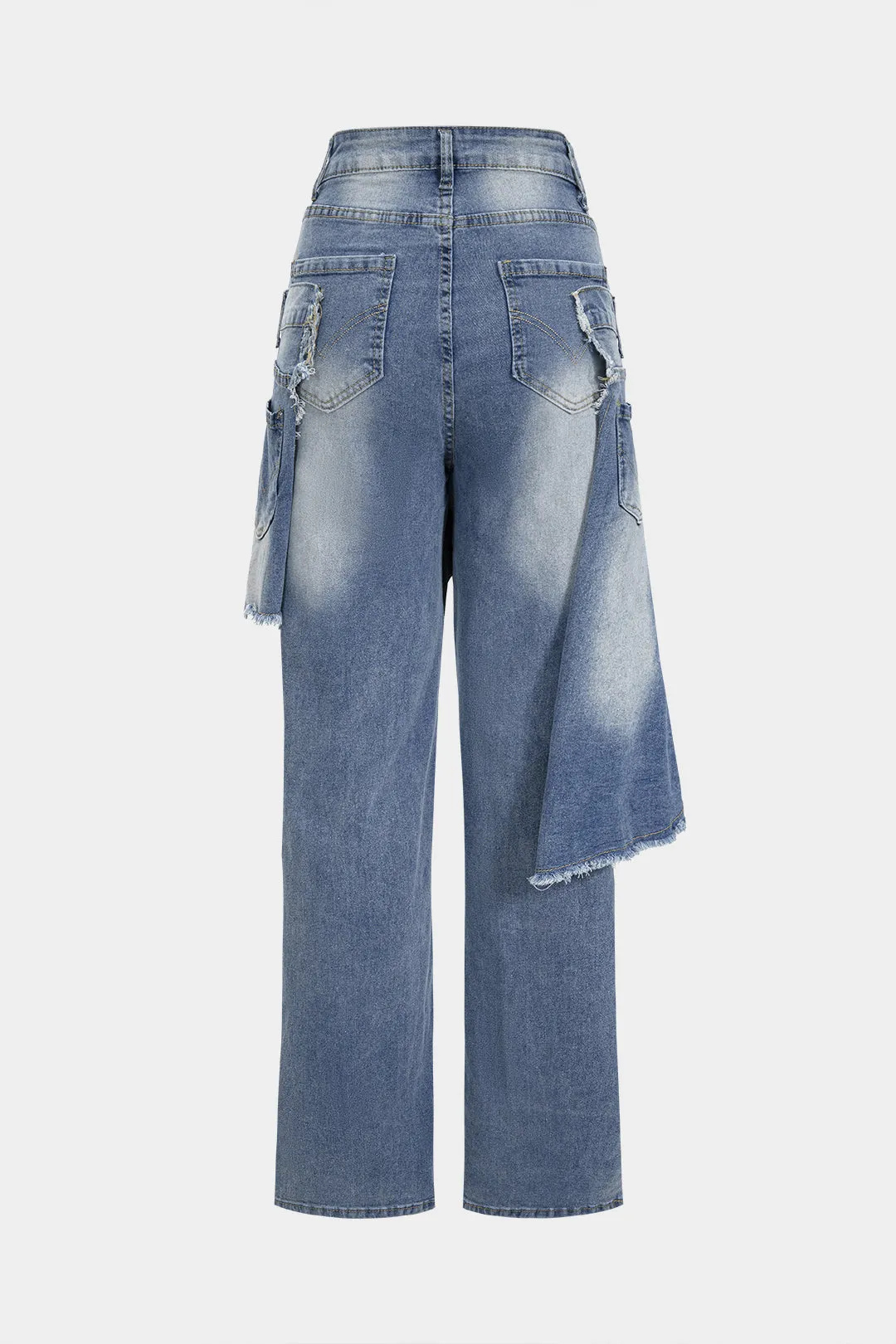 Denim Double Waistband Asymmetrical Ripped Straight Leg Jeans sold by Micas product image thumbnail 2