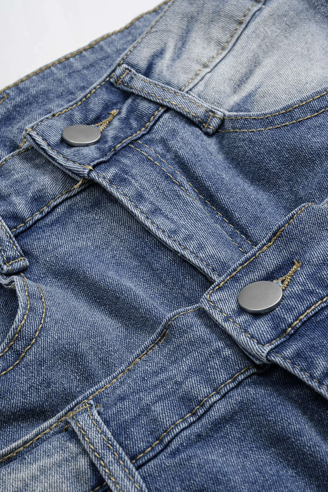 Denim Double Waistband Asymmetrical Ripped Straight Leg Jeans sold by Micas product image thumbnail 3