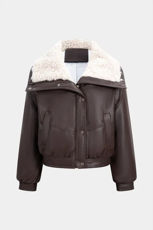 Faux Leather Patchwork Zipper Pocket Puffer made by Micas