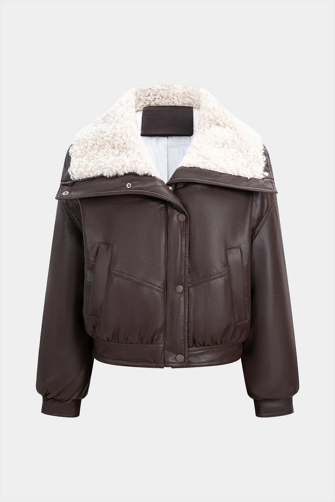 Faux Leather Patchwork Zipper Pocket Puffer sold by Micas