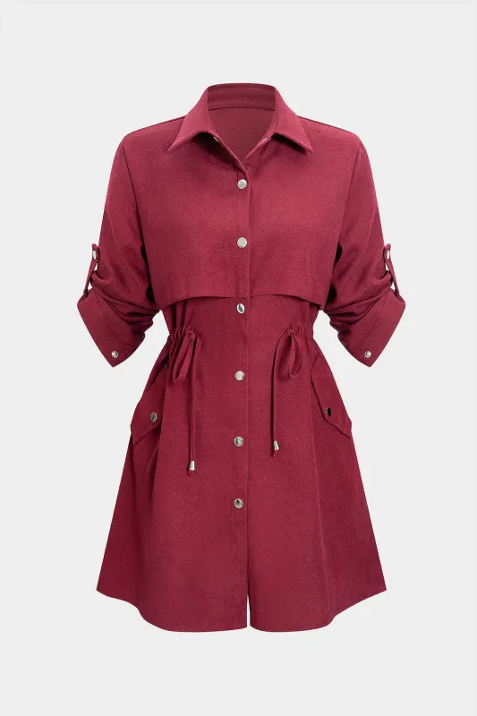 Ruched Tie-Up Button Short Sleeve Midi Dress sold by Micas