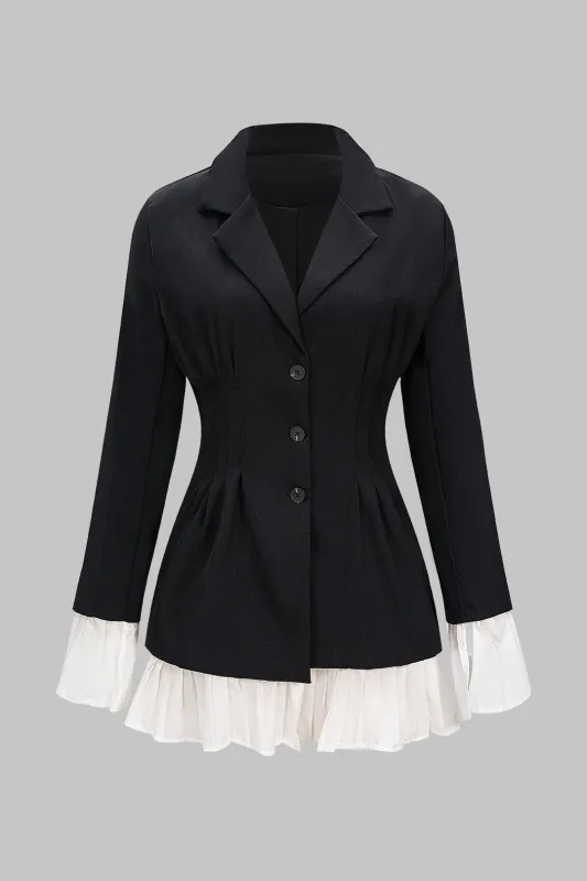 Patchwork Button Bell Sleeve Blazer sold by Micas