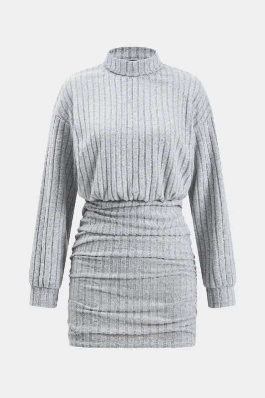 Ruched Ribbed High Neck Long Sleeve Mini Dress sold by Micas