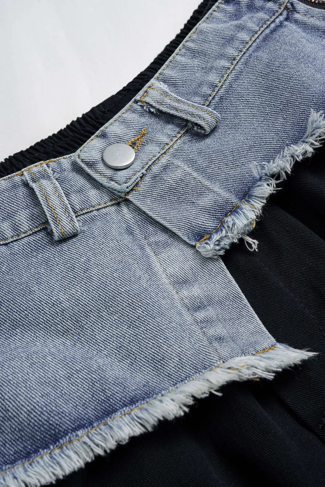 Denim Patchwork Ring Pocket Asymmetrical Washed Jeans sold by Micas product image thumbnail 4