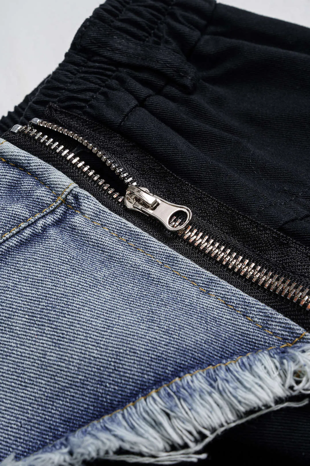 Denim Patchwork Ring Pocket Asymmetrical Washed Jeans sold by Micas product image thumbnail 5