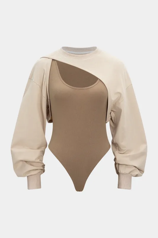 Cut Out Contrast Long Sleeve Bodysuit sold by Micas