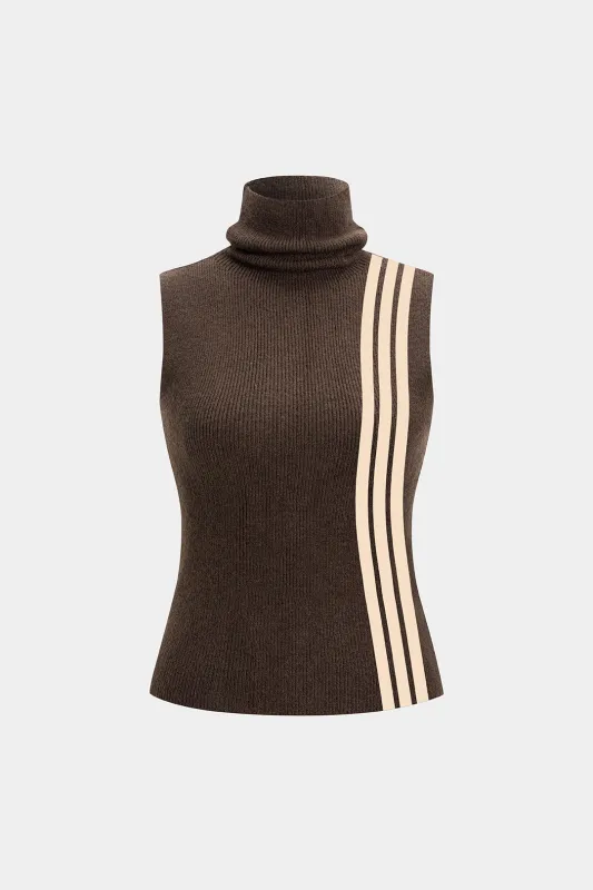Stripes Contrast Print Knit Stand Collar Tank Top sold by Micas