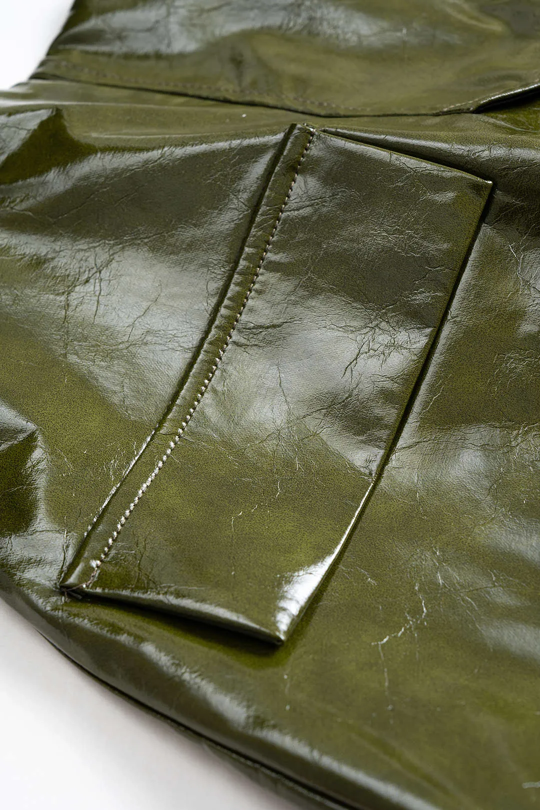 Basic Satin Long-Sleeve Top And Faux Leather Patchwork Mini Skirt Set sold by Micas product image thumbnail 5