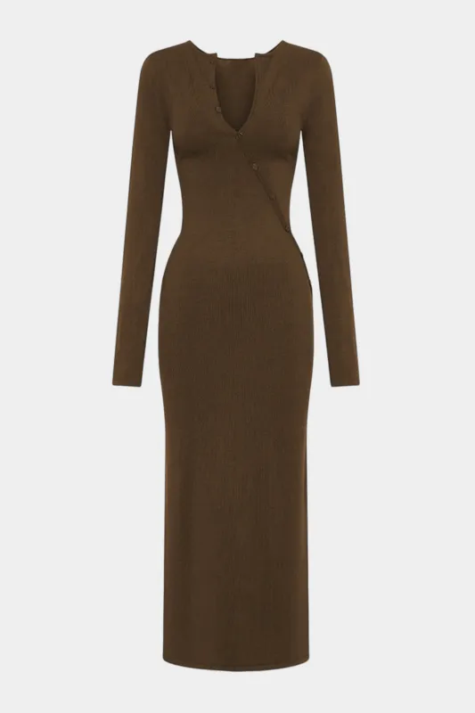 Asymmetrical Button Long Sleeve Maxi Dress sold by Micas