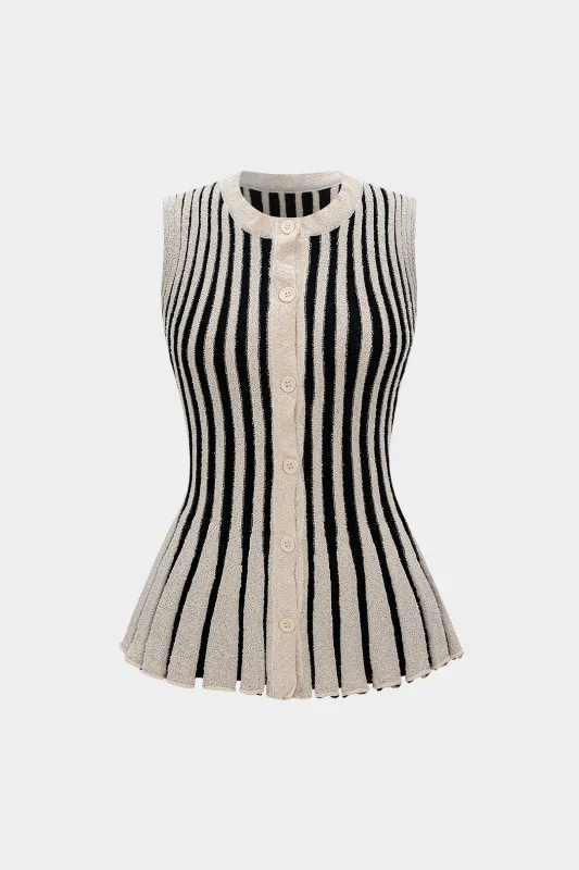 Knit Button Contrast Tank Top sold by Micas