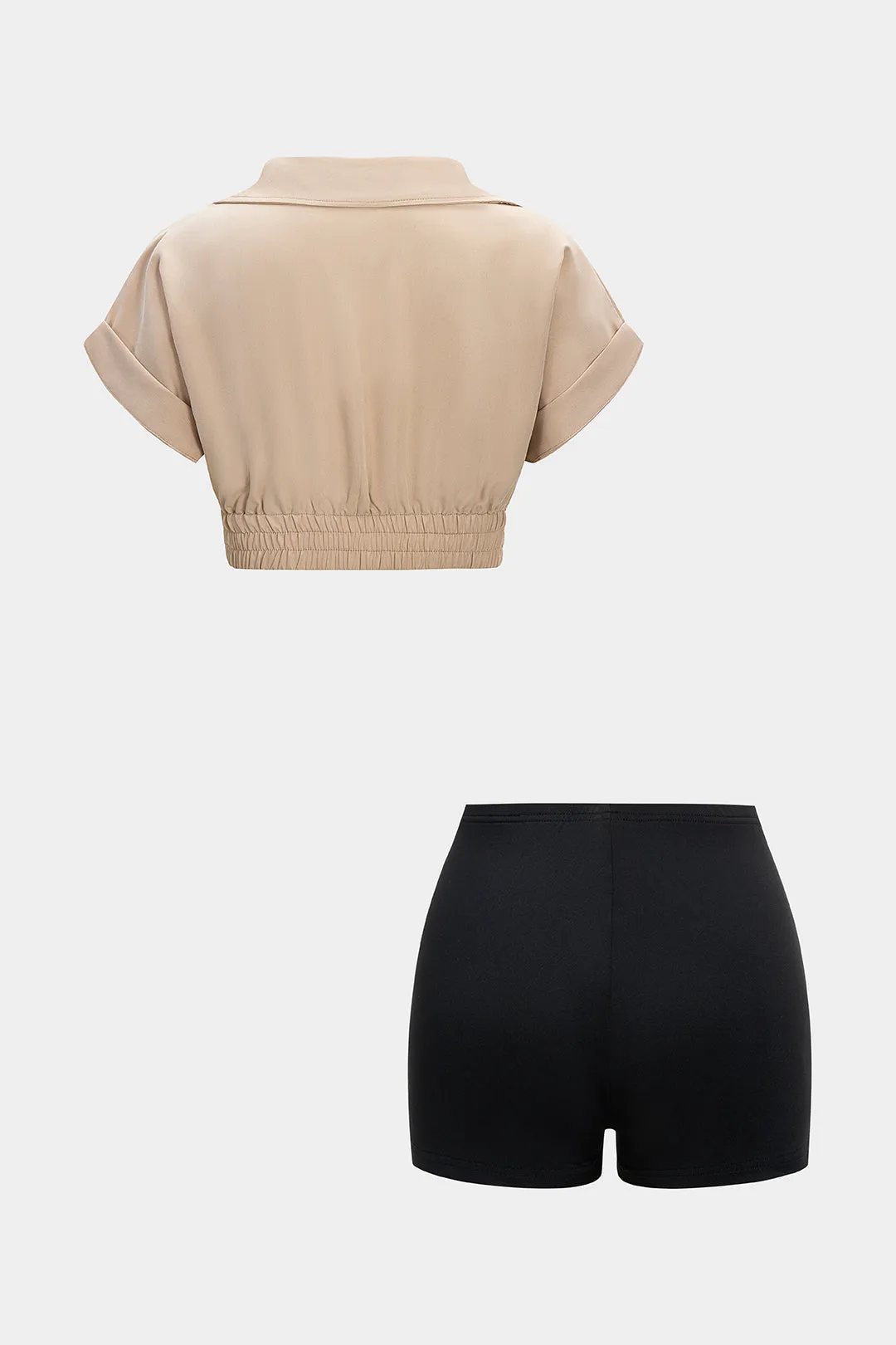 Button Shirred Short-Sleeve Top And Shorts Set sold by Micas product image thumbnail 2