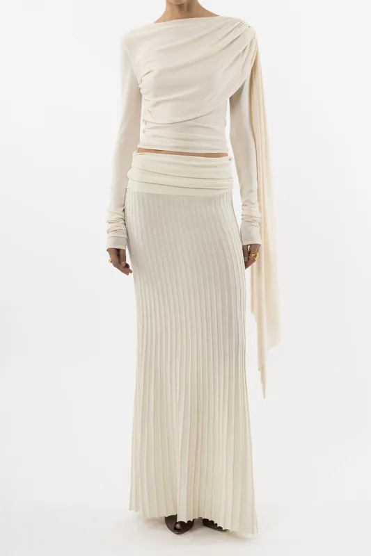 Knit Ruched Strappy Long-Sleeve Top And Skirt Set sold by Micas