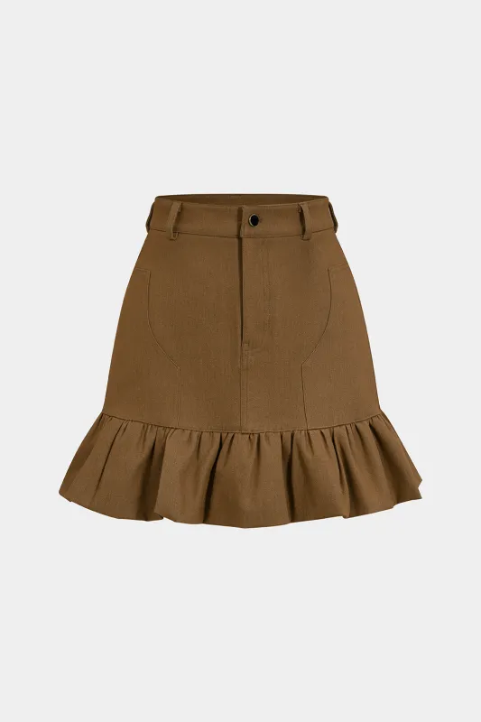 Denim High Waist Ruched Hem Skirt sold by Micas