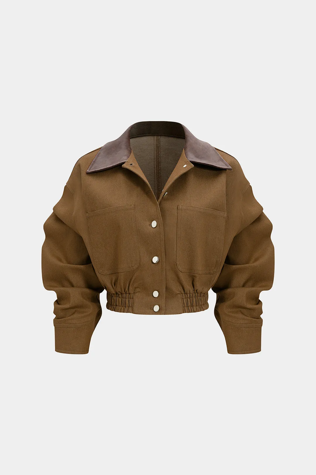 Denim Patchwork Shirred Jacket sold by Micas