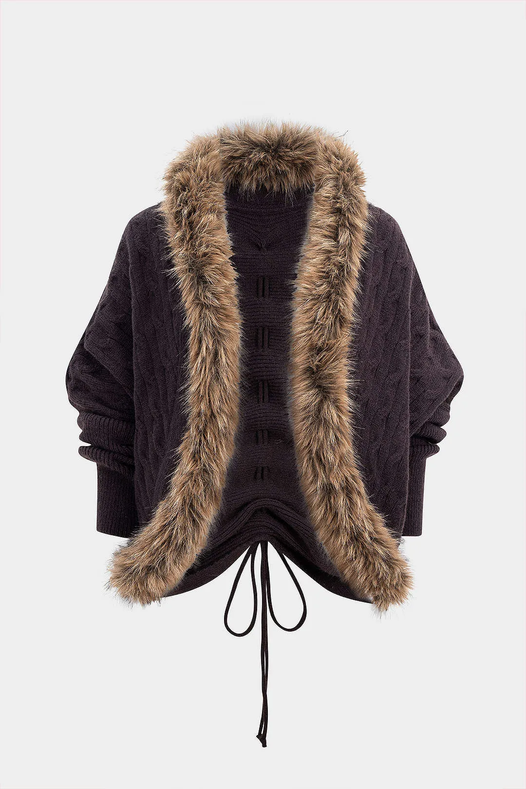Fur Patchwork Drawstring Sweater Cardigan sold by Micas