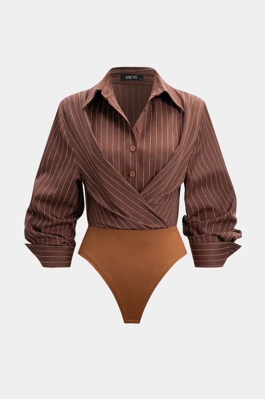 Stripes Print Button Long Sleeve Bodysuit sold by Micas