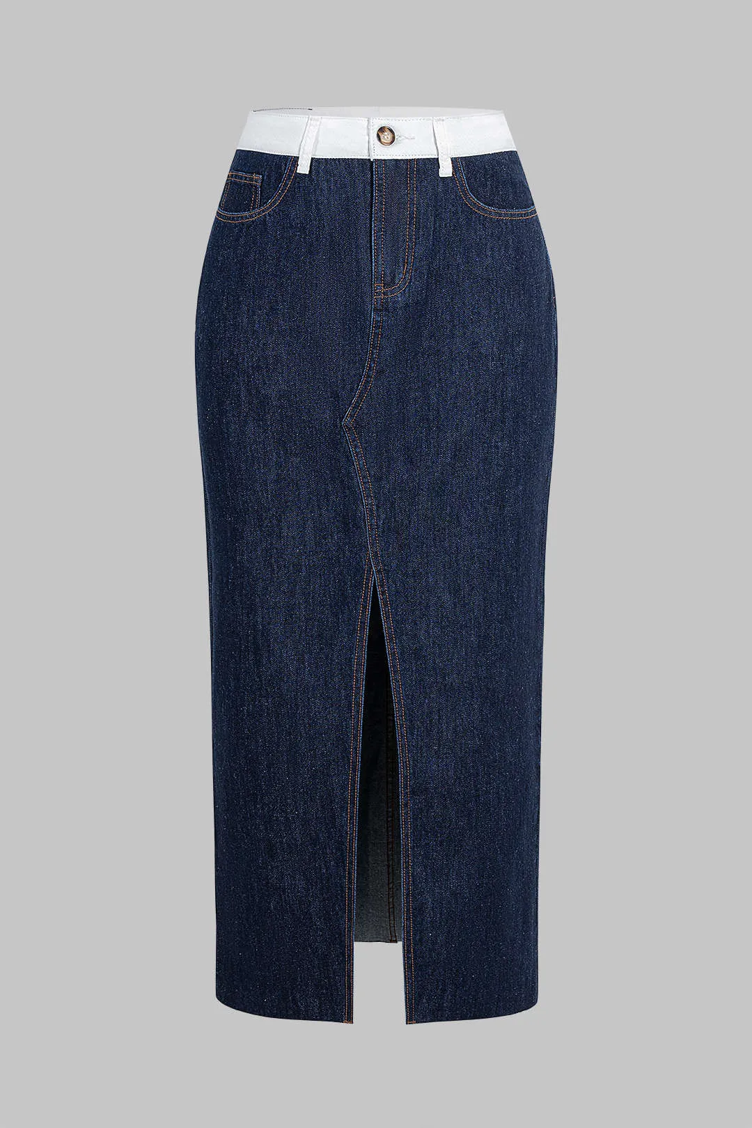 Denim Patchwork Split Skirt sold by Micas