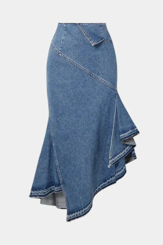 Denim Irregular Hem Asymmetrical Skirt sold by Micas