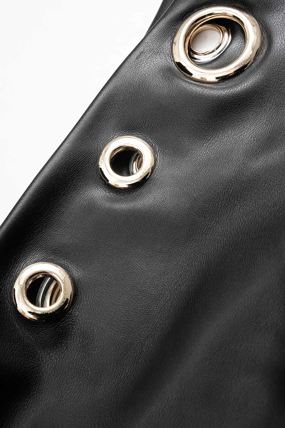 Faux Leather Metallic Eyelet Ruched One Shoulder Mini Dress sold by Micas product image thumbnail 3