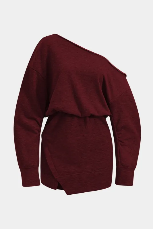 Plus Size One Shoulder Side Slit Long Sleeve Mini Dress sold by Micas