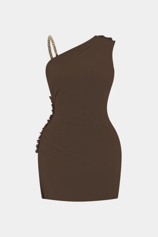 Plus Size Ruched Asymmetrical Chain Slip Sleeveless Mini Dress sold by Micas