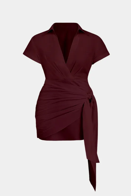 Plus Size Tie Front Short Sleeve Mini Dress sold by Micas