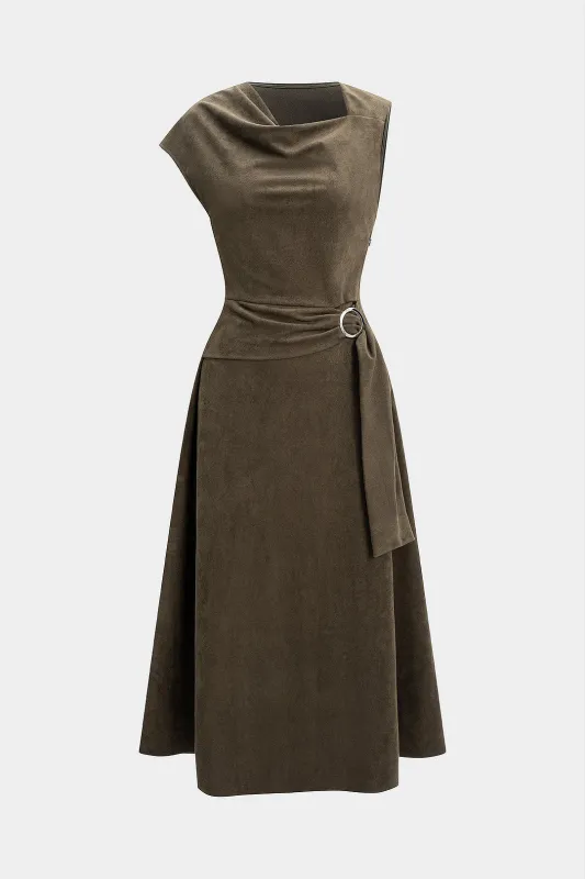 Suede Metallic Ruched Short Sleeve Midi Dress made by Micas