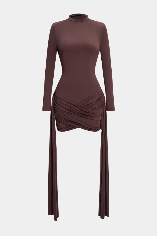 Solid Ruched Strappy Long Sleeve Mini Dress sold by Micas