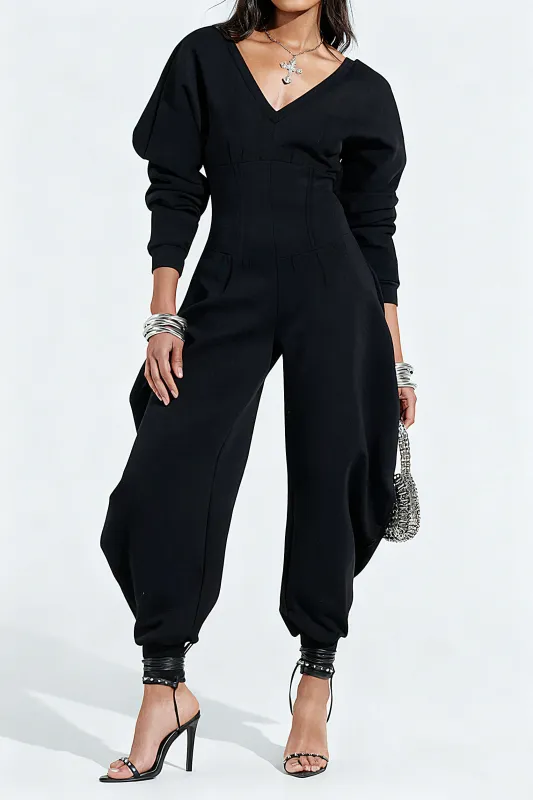 Solid High Waist Long Sleeve Jumpsuit sold by Micas