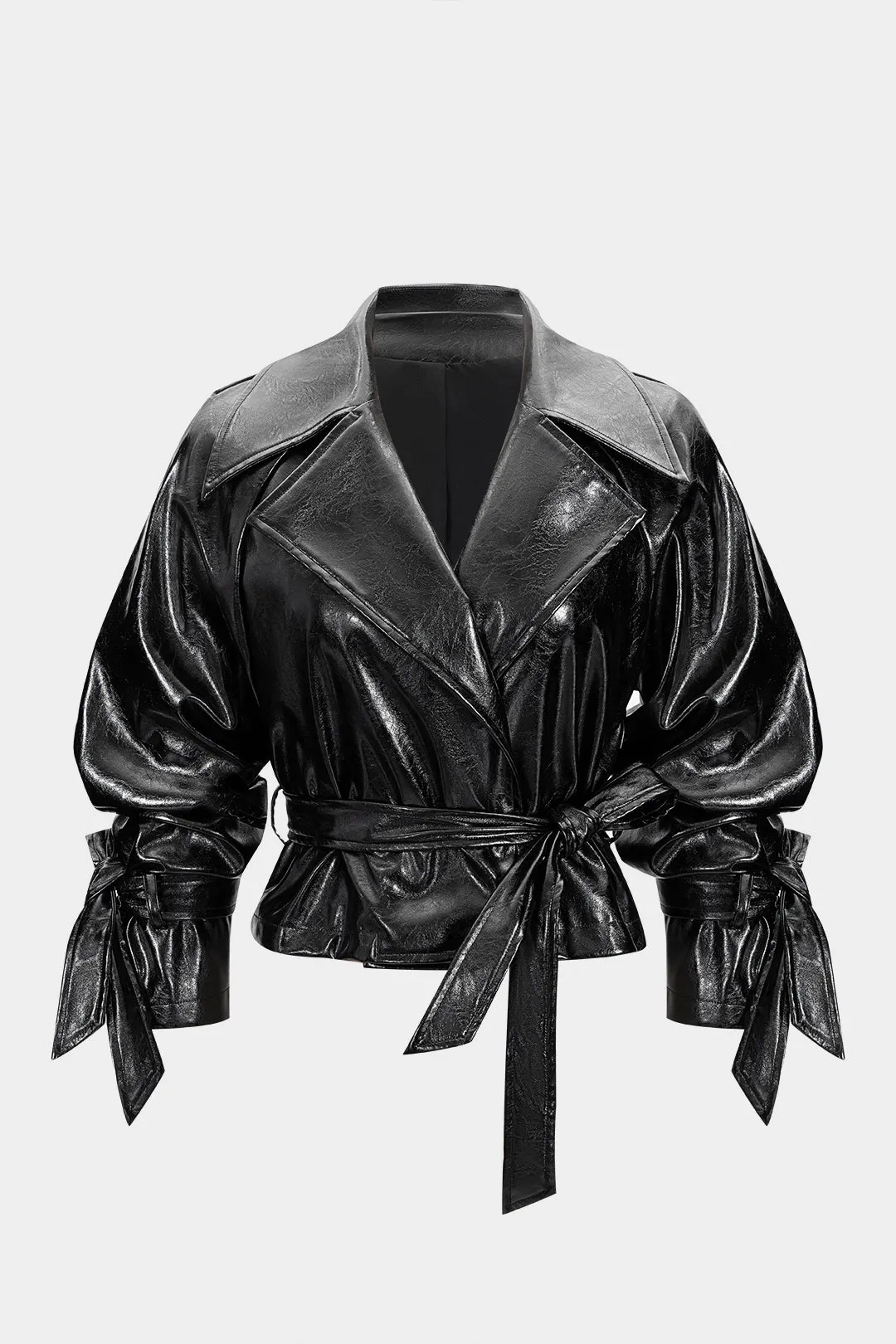 Faux Leather Tie-Up Jacket sold by Micas