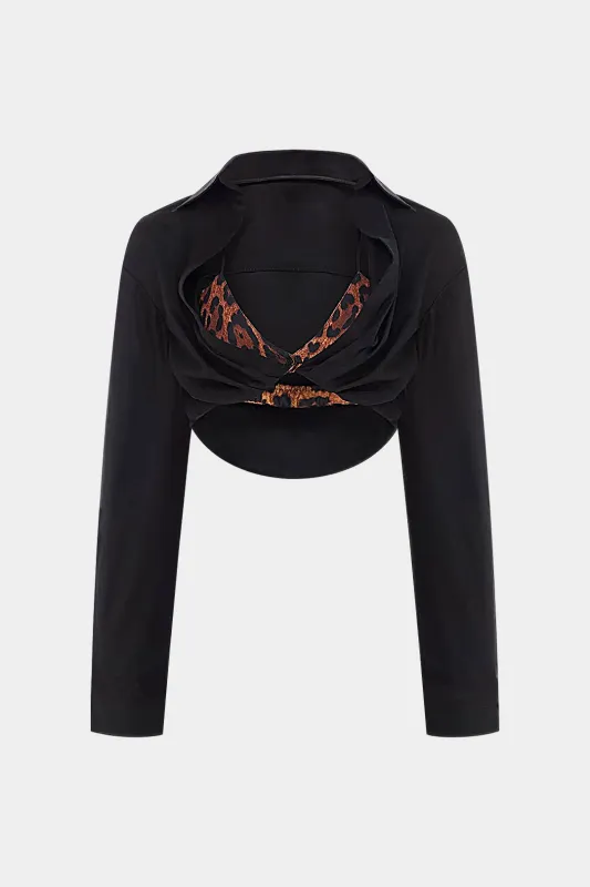 Leopard Print Patchwork Long-Sleeve Shirt sold by Micas