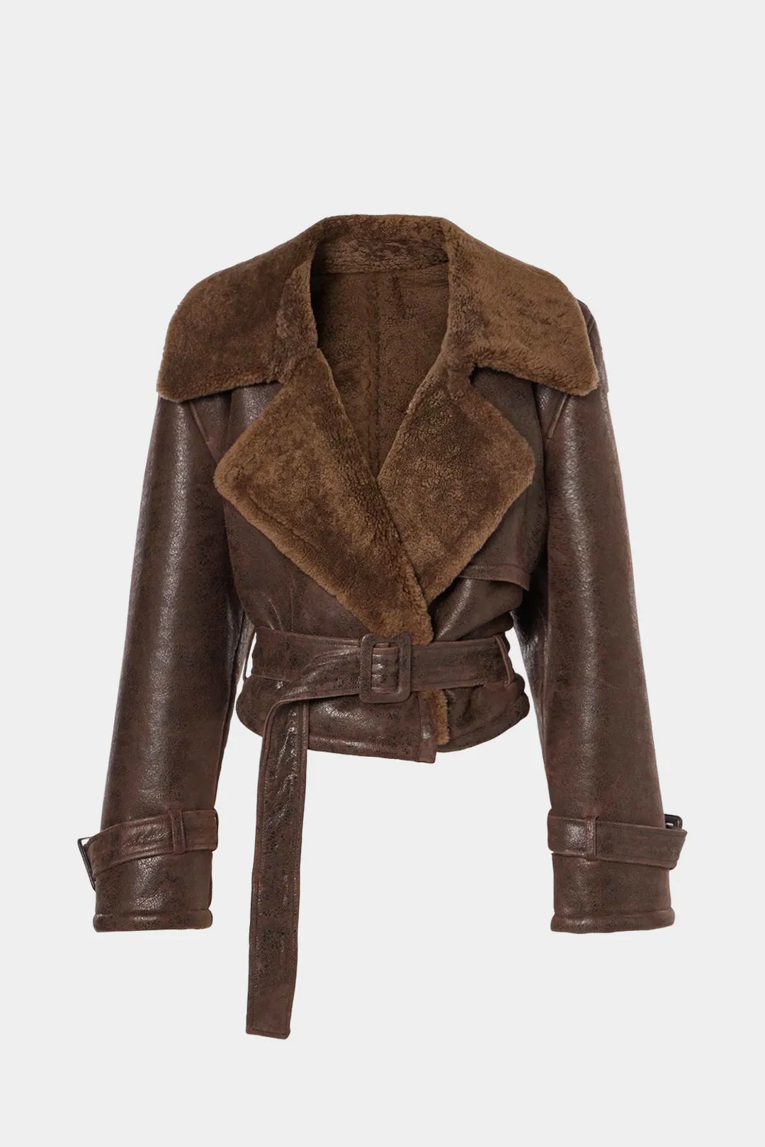 Faux Fur Patchwork Belted Lapel Jacket sold by Micas