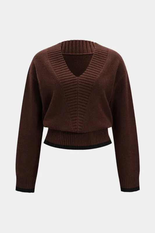 Knit V-Neck Long-Sleeve Top sold by Micas