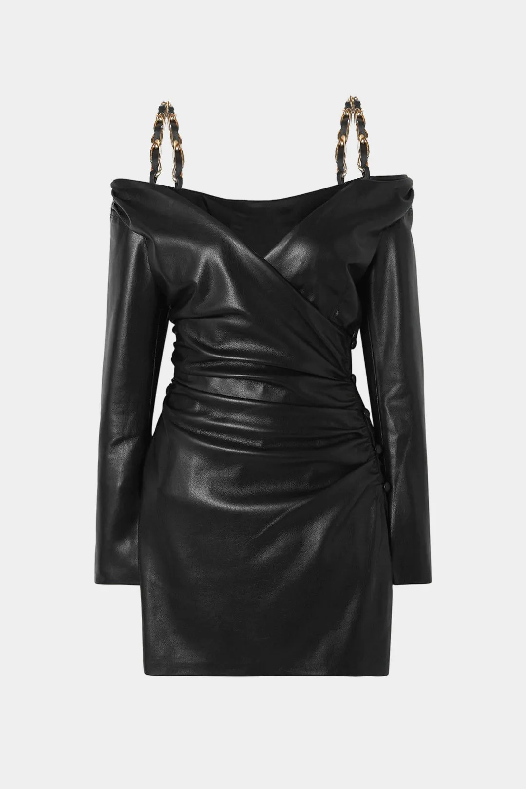 Faux Leather Chain Off Shoulder Long Sleeve Mini Dress sold by Micas