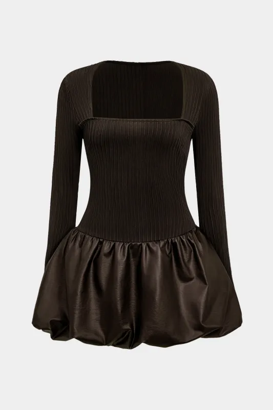 Plus Size Faux Leather Patchwork Square-Neck Long Sleeve Mini Dress sold by Micas