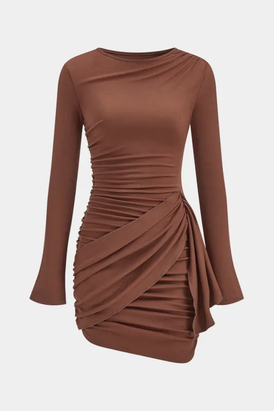 Ruched Asymmetrical Long Sleeve Mini Dress sold by Micas