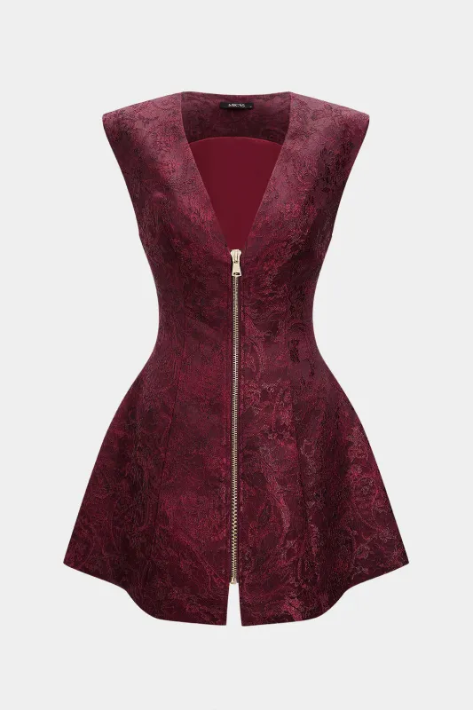 Jacquard Metallic Zipper Sleeveless Mini Dress sold by Micas
