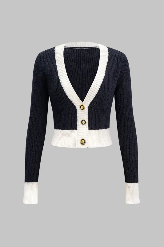 Knit Metallic Button V-Neck Long-Sleeve Top sold by Micas