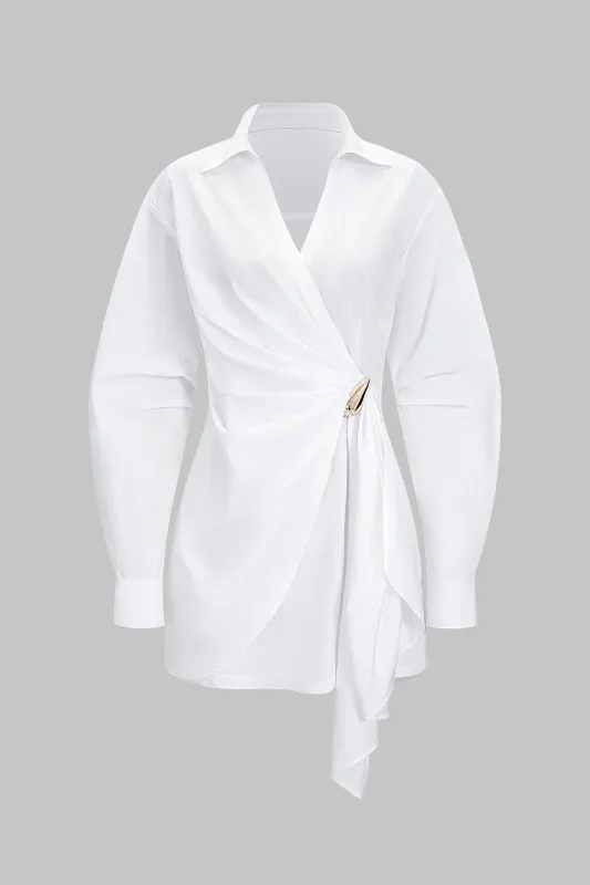 Metallic Decor Ruched V-Neck Asymmetrical Long Sleeve Mini Dress sold by Micas