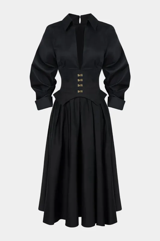 Zipper Ruched Belted Waist Long Sleeve Midi Dress sold by Micas